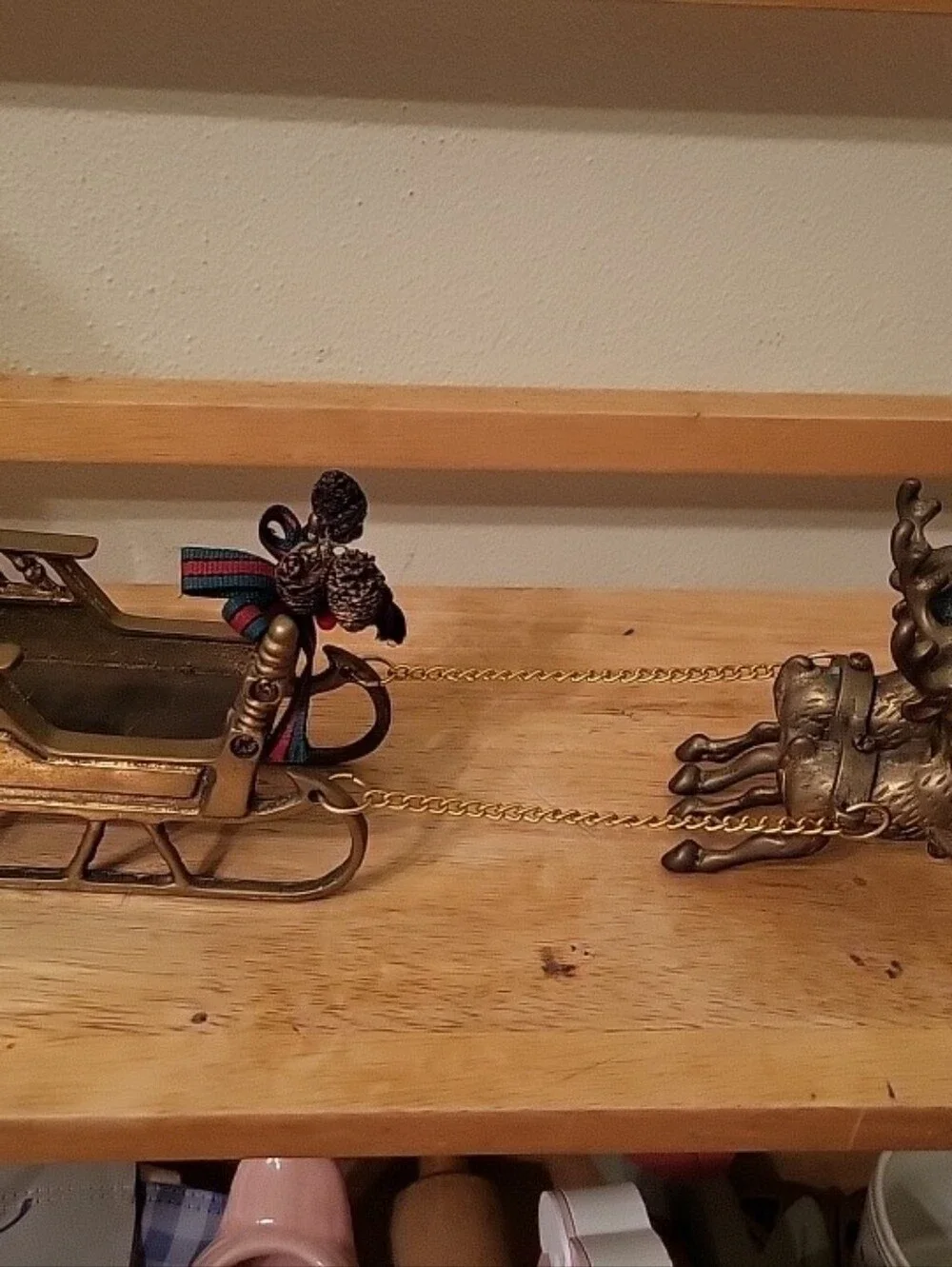 1960's Brass Reindeer & Sleigh Figurine 14”Long 3.25